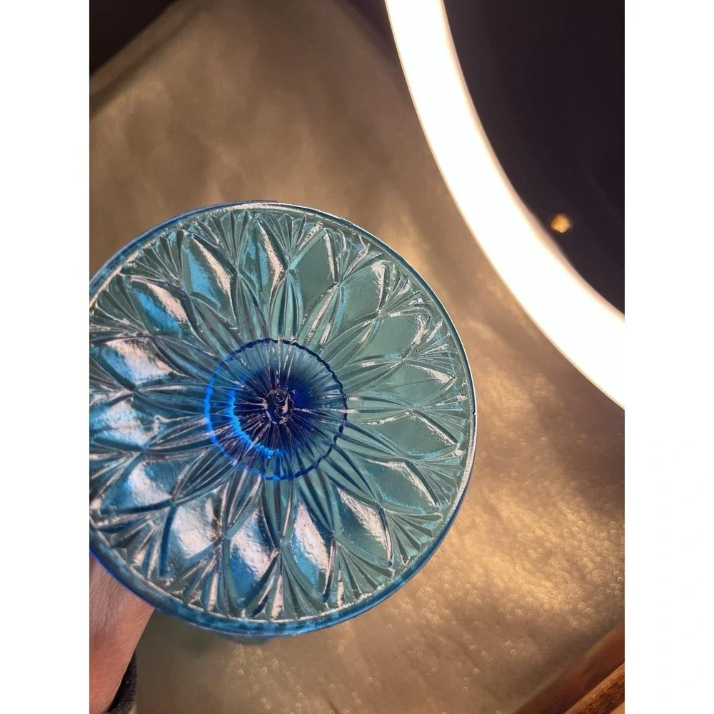 Fenton Colonial Blue Glass Ruffled Thumbprint Pedestal Fluted Compote Candy Dish